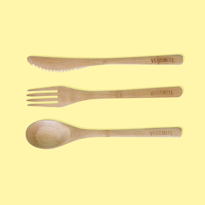 Bamboo cutlery and cotton pouch (coloured)