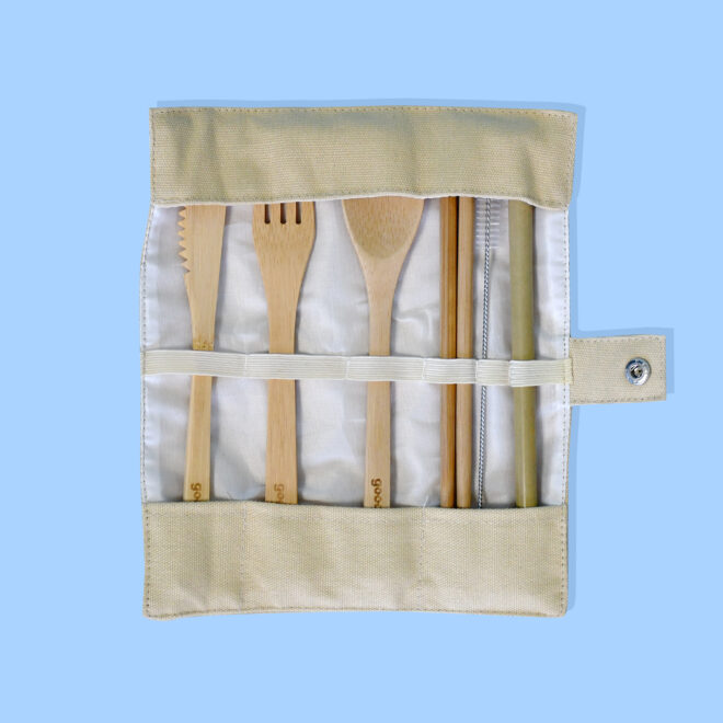 Bamboo cutlery and cotton pouch (undye)