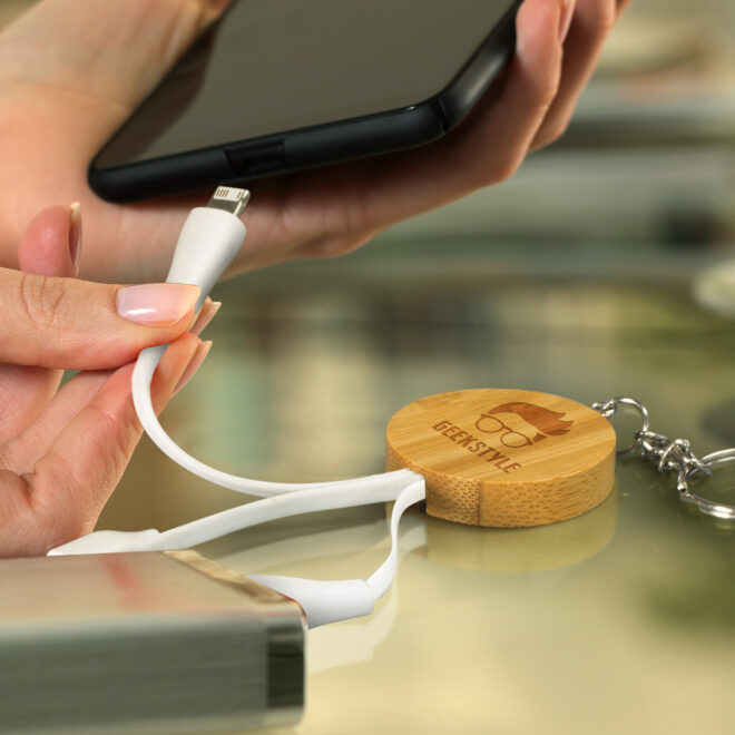 Bamboo Charging Cable Key Ring – Round