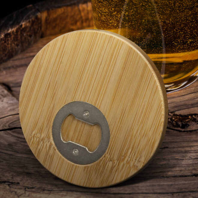 Bamboo Bottle Opener Coaster – Round