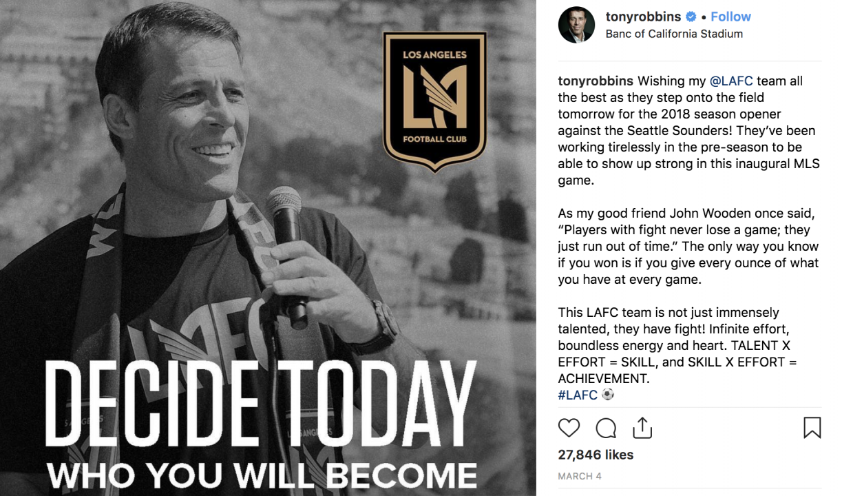 An Influencer Post By Tony Robbins.