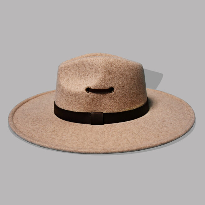 Polyester Fedora Hat with PU debossed trim – Oatmeal