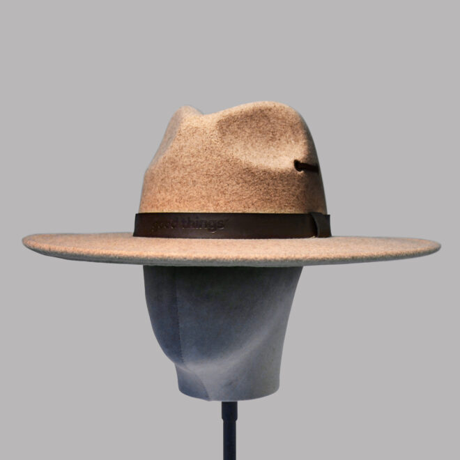 Polyester Fedora Hat with PU debossed trim – Oatmeal