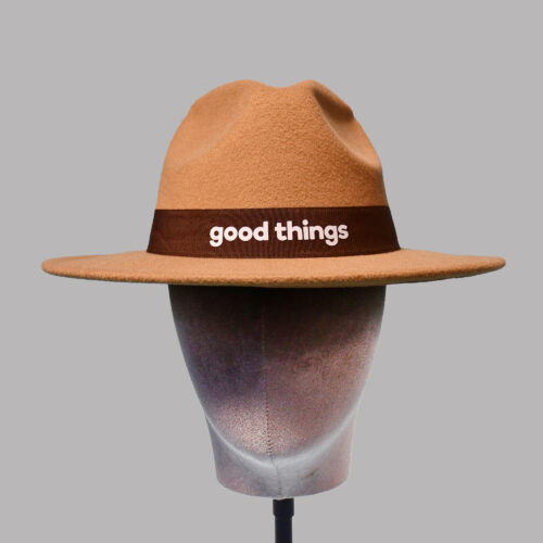 Polyester Fedora Hat with printing trim – Oatmeal