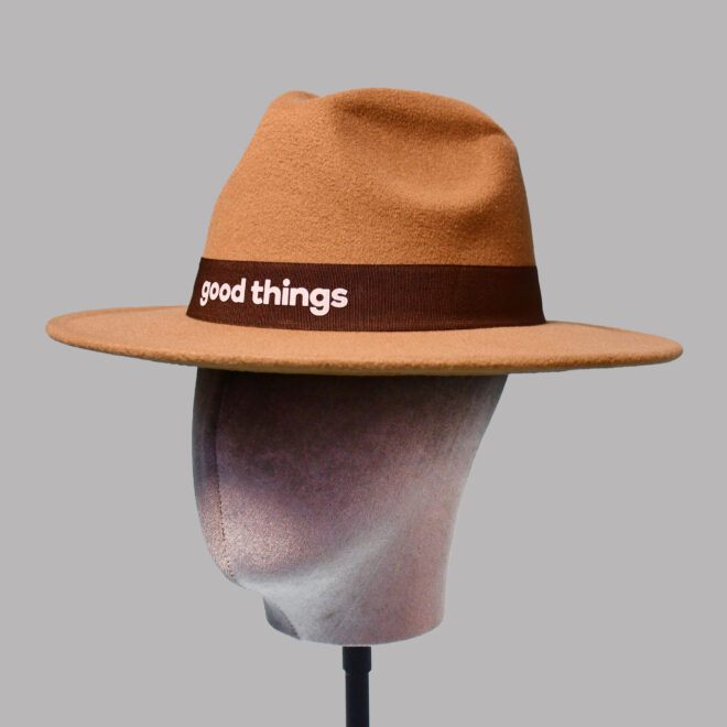 Polyester Fedora Hat with printing trim – Oatmeal