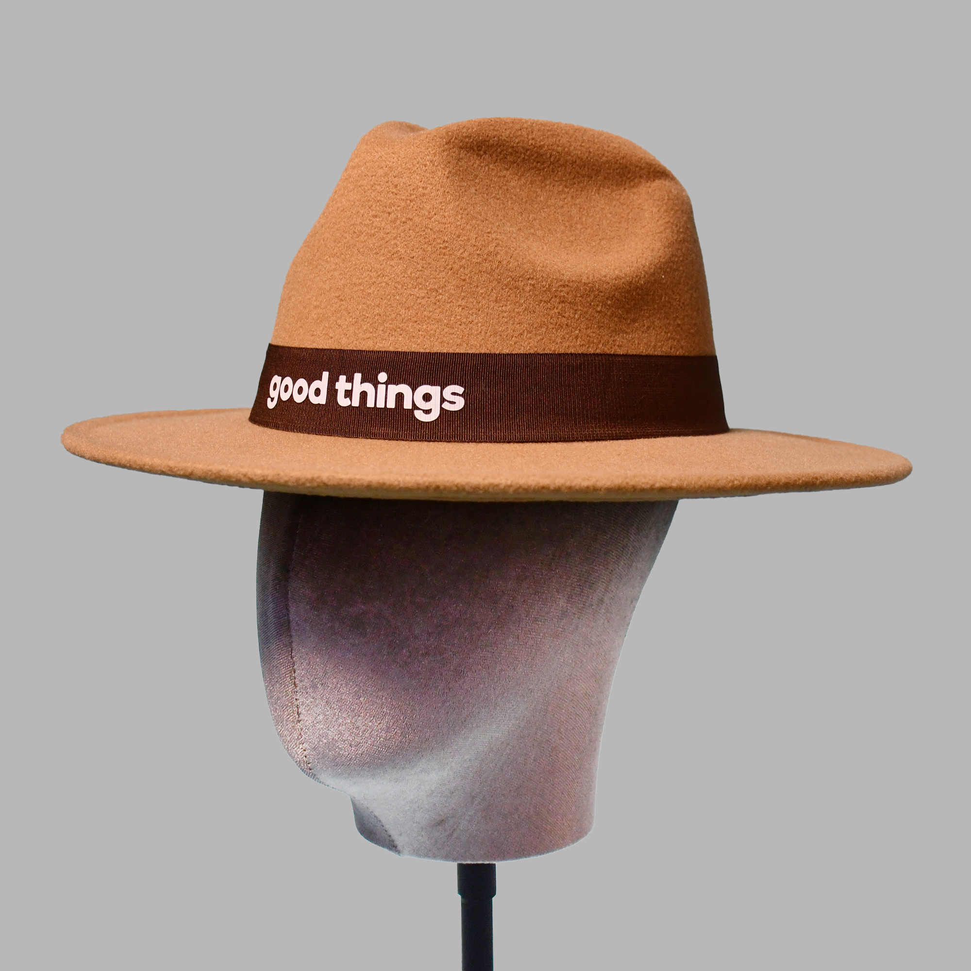 4443_Med-Hat_Brown-2.jpeg Polyester Fedora Hat with Printing Trim – Beige