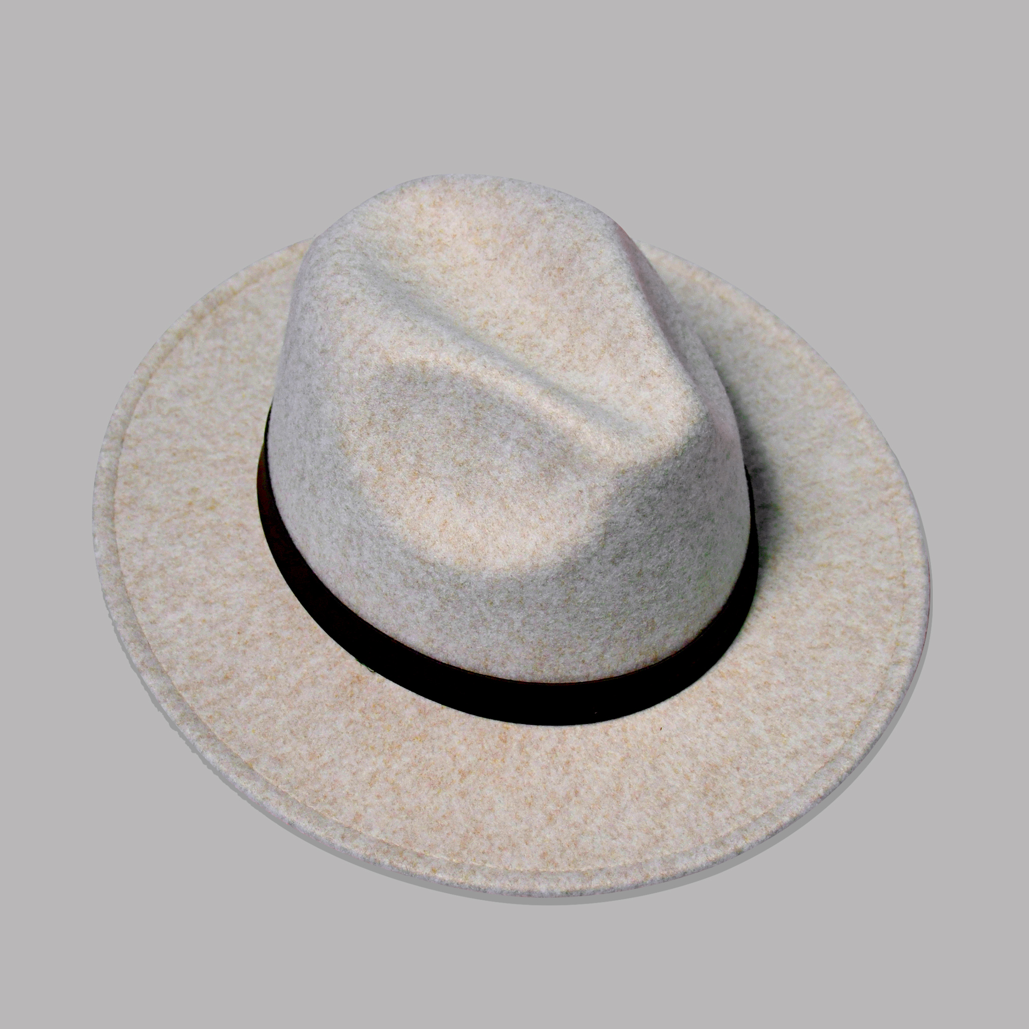 4448_Ned-Hat_Cream-1.jpeg Polyester Fedora Hat with PU debossed trim – Grey or Oatmeal