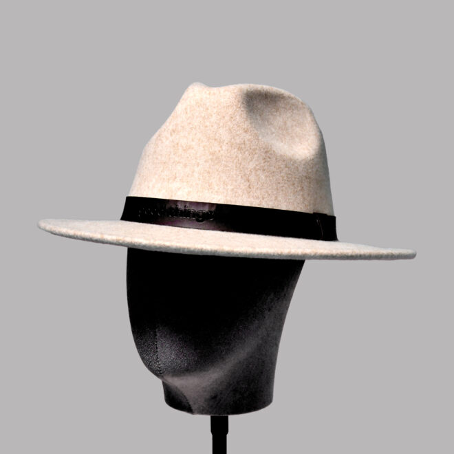 Polyester Fedora Hat with PU debossed trim – Grey
