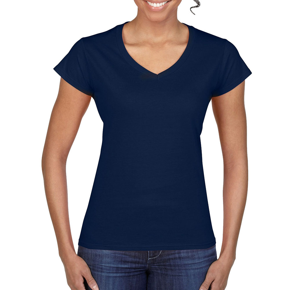 64V00L_navyblue Soft Style Ladies V Neck T-Shirt