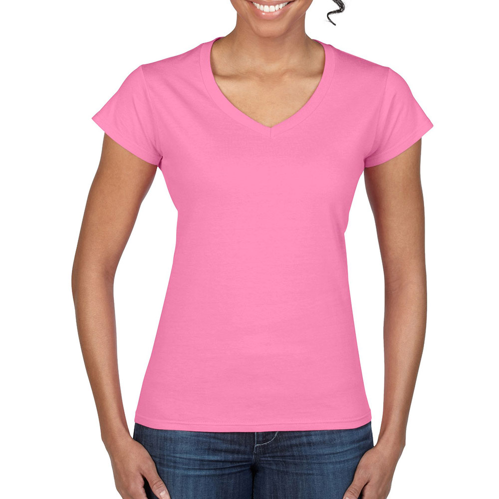 64V00L_pink Soft Style Ladies V Neck T-Shirt