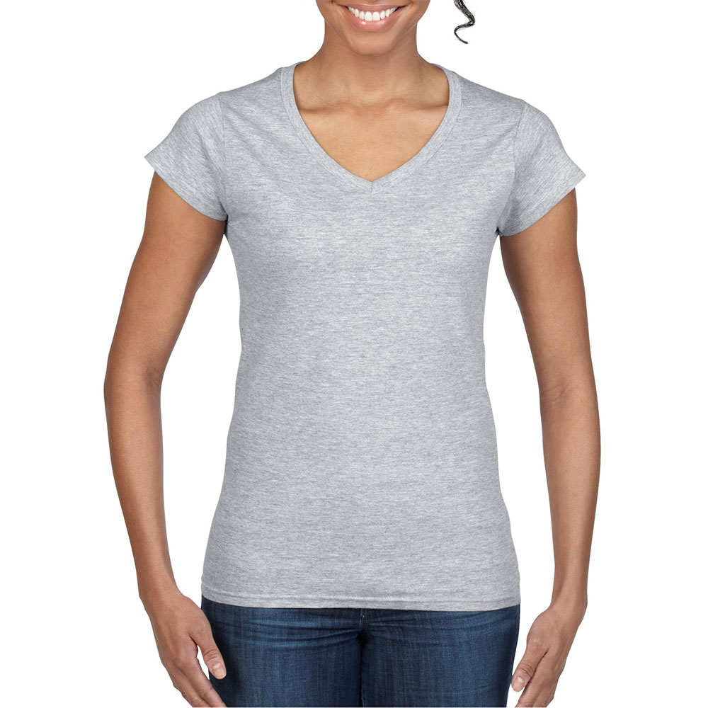 64V00L_rssportgrey Soft Style Ladies V Neck T-Shirt