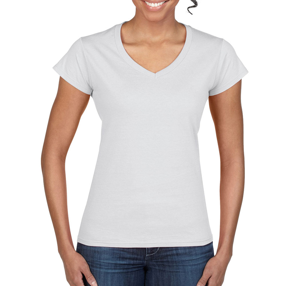 64V00L_white Soft Style Ladies V Neck T-Shirt