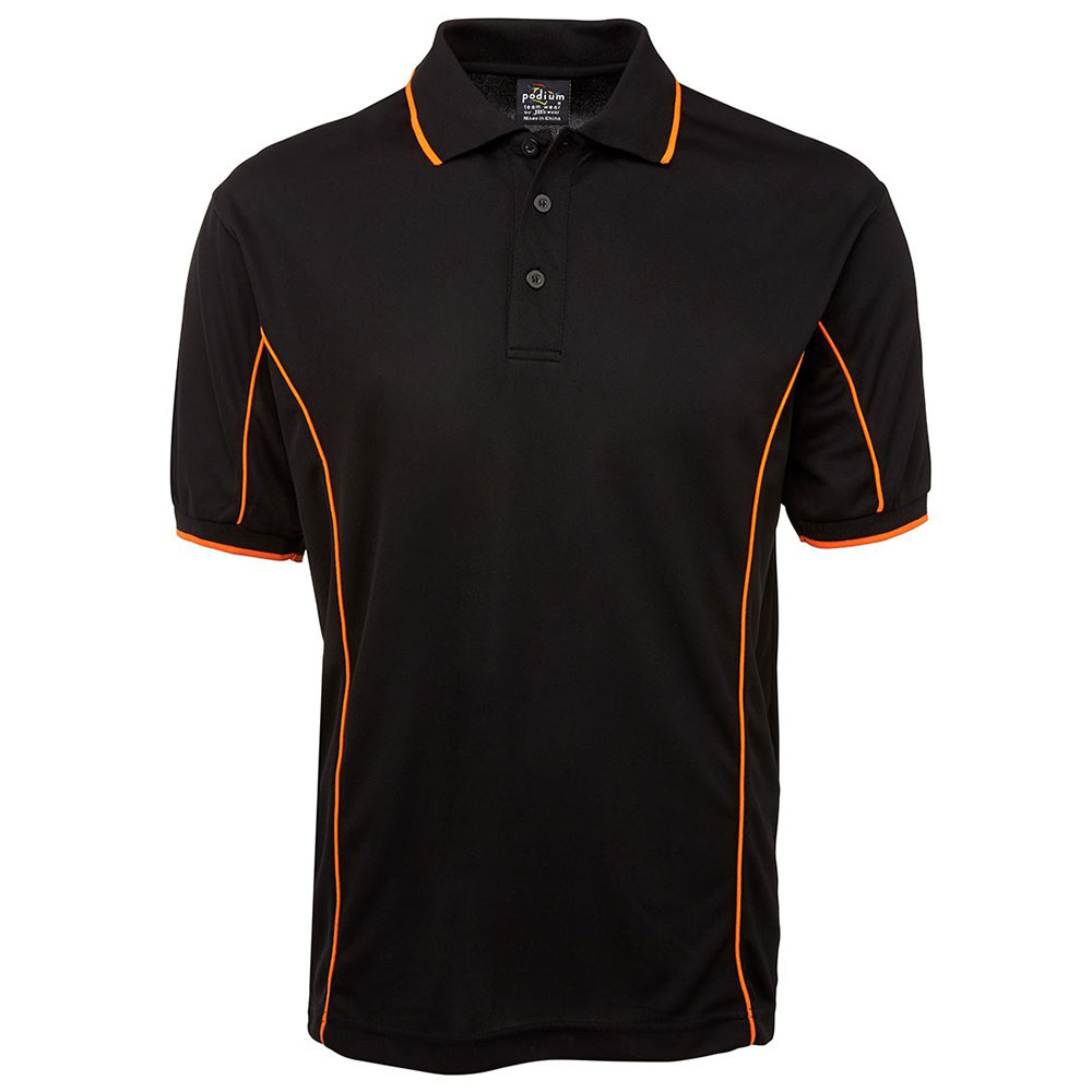 7PIP_black.orange S/S Piping Polo