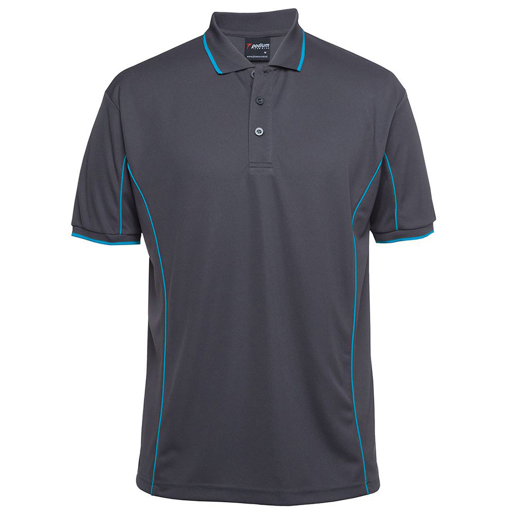7PIP_charcoal S/S Piping Polo
