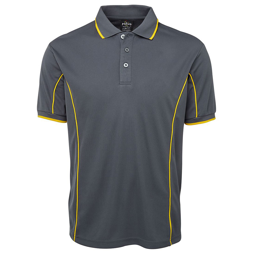 7PIP_grey_yellow S/S Piping Polo