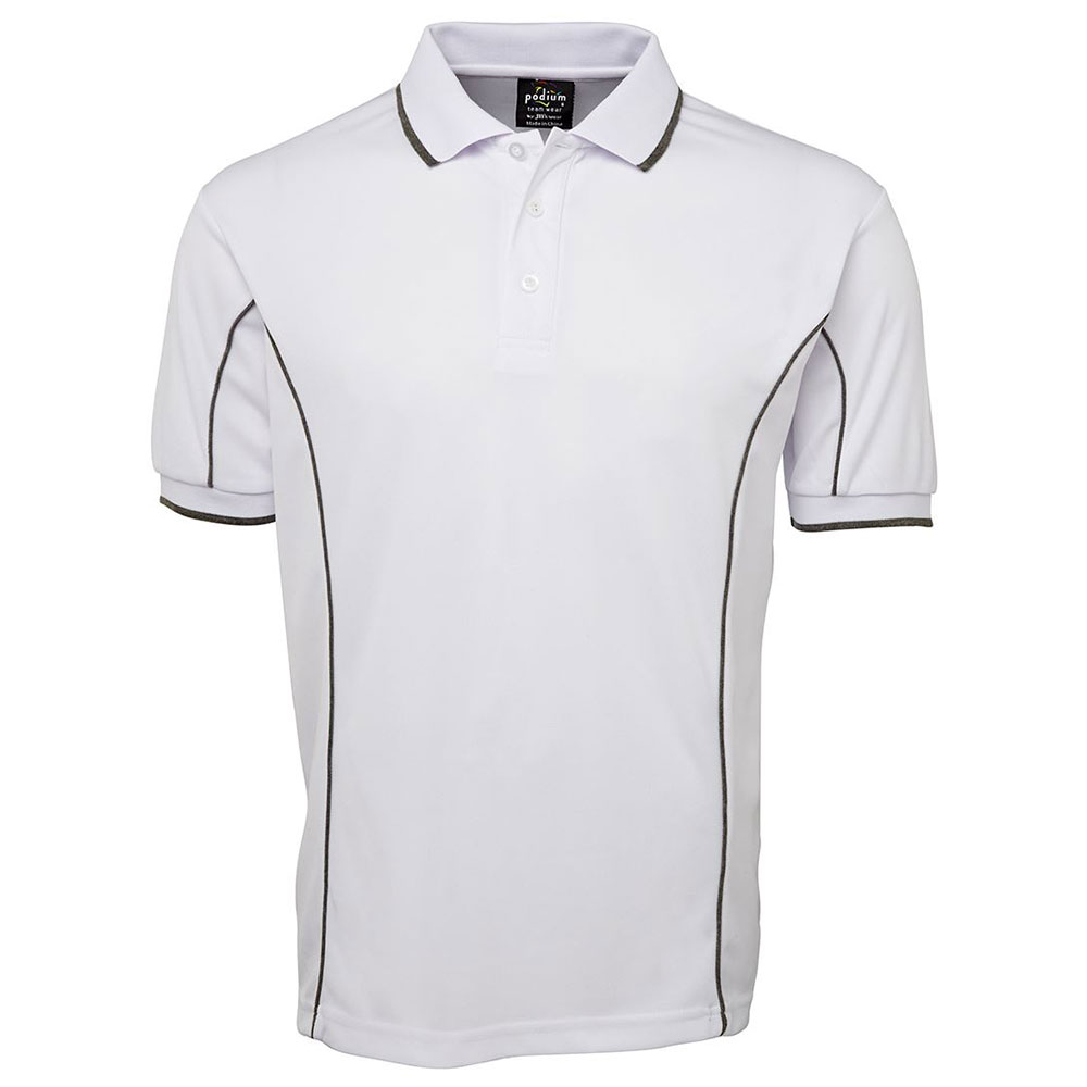 7PIP_white S/S Piping Polo