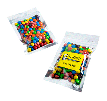 Silver Zip Lock Bag with M&Ms 50g