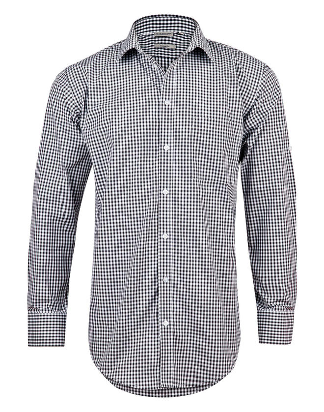 Men’s Gingham Check Long Sleeve Shirt With Roll-Up Tab Sleeve