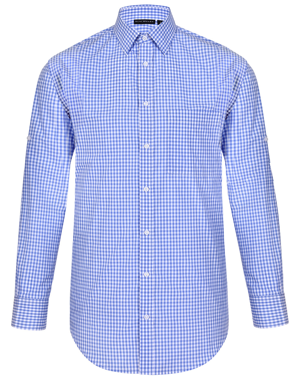 Men’s Gingham Check Long Sleeve Shirt With Roll-Up Tab Sleeve