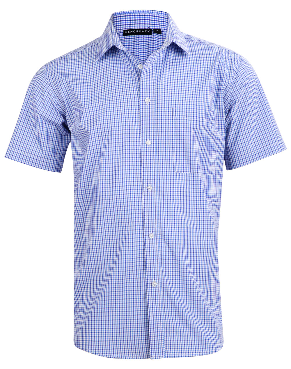 M7320S_NavyWhiteSky_l Men’s Multi-Tone Check Short Sleeve Shirt
