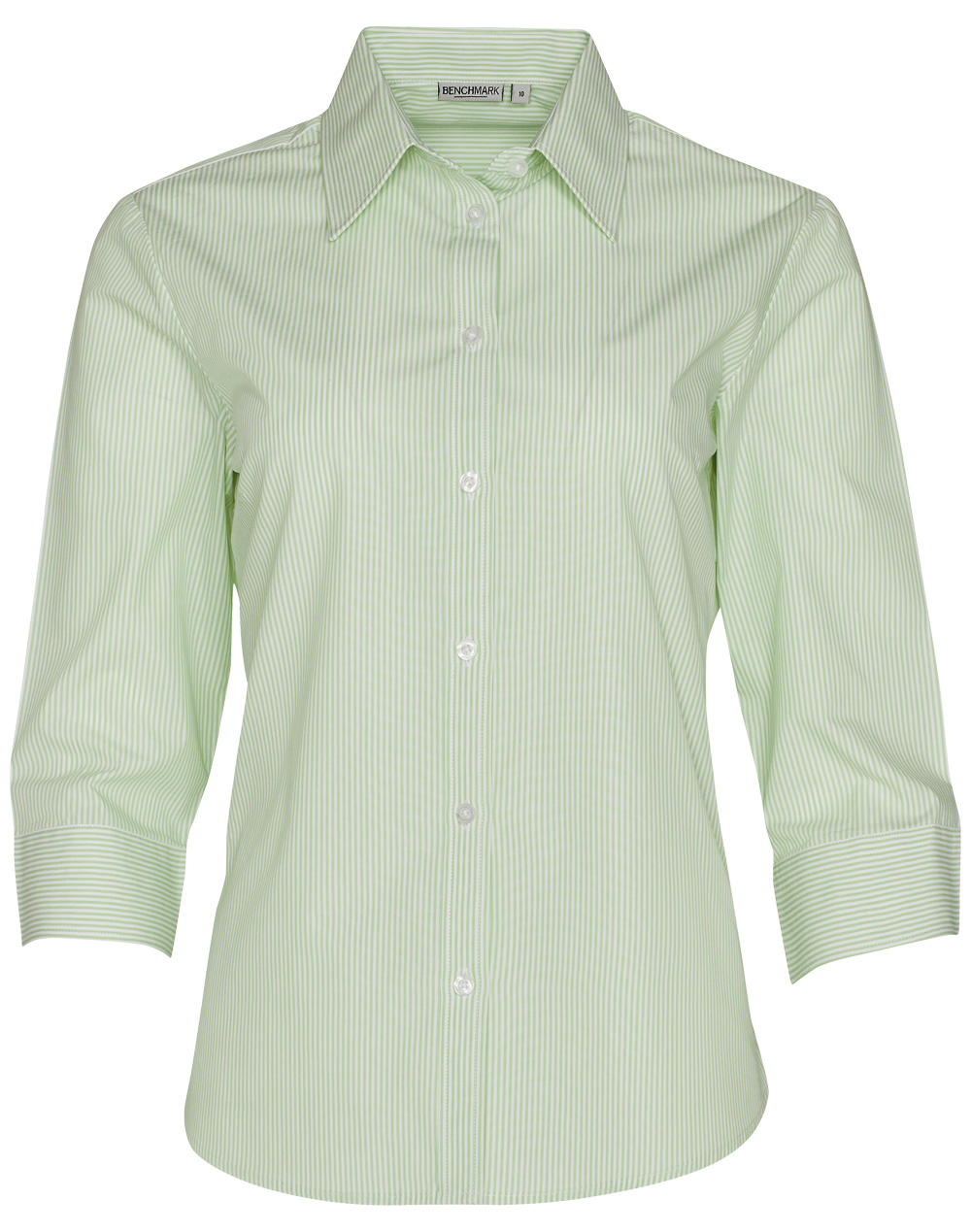 M8233_MintWhite_l Women’s Balance Stripe 3/4 Sleeve Shirt