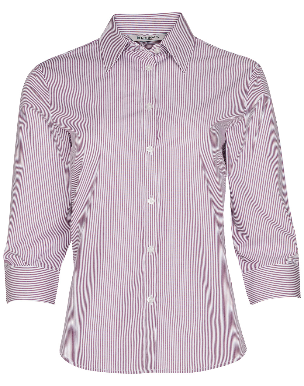 M8233_Violet_l Women’s Balance Stripe 3/4 Sleeve Shirt