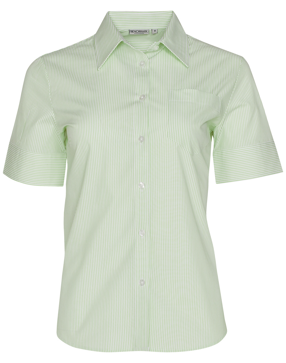 M8234_MintWhite_l Women’s Balance Stripe Short Sleeve Shirt