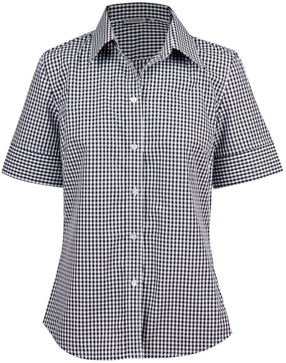 M8300S_BlackWhite_l Ladies’ Gingham Check Short Sleeve Shirt