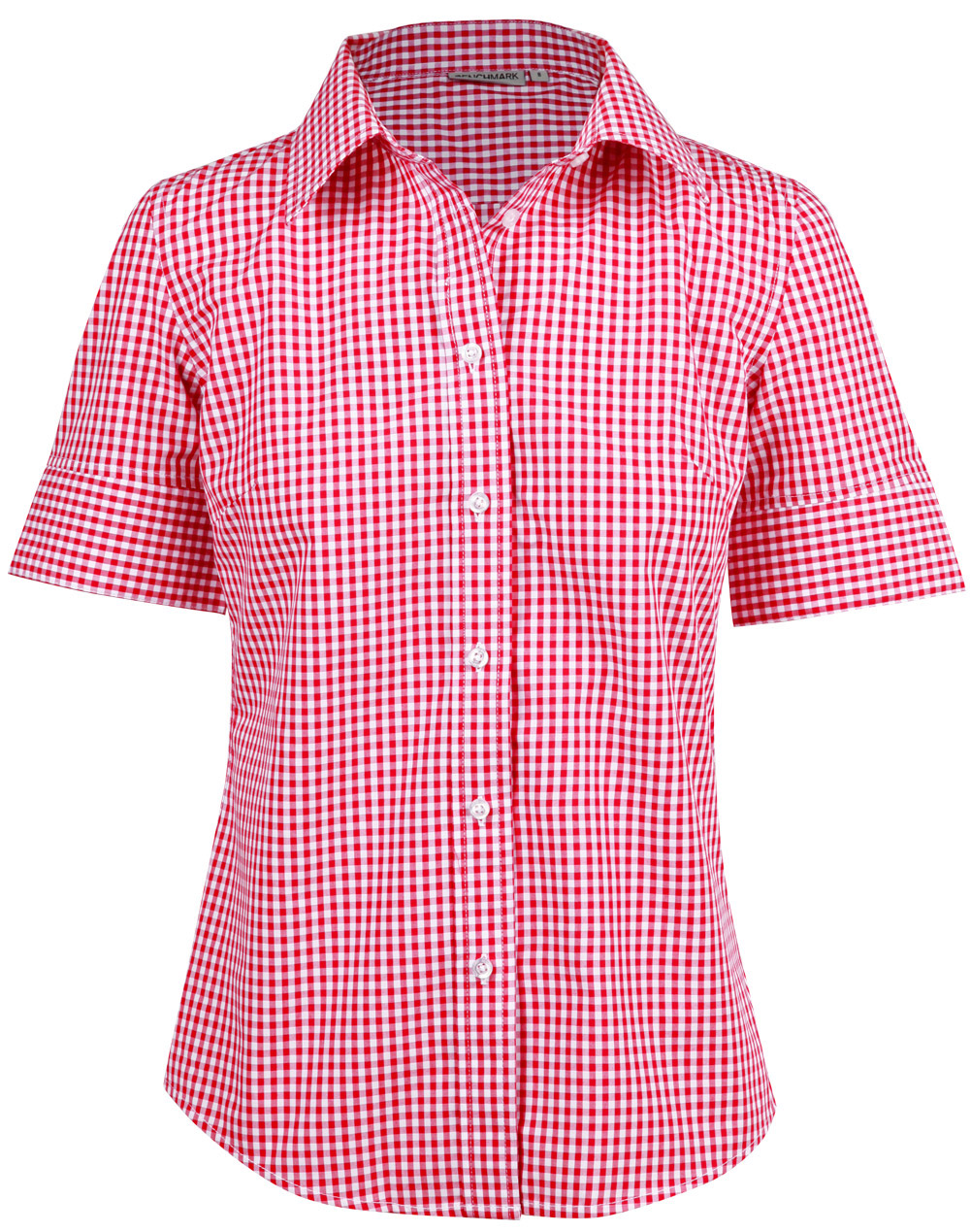 M8300S_RedWhite_l Ladies’ Gingham Check Short Sleeve Shirt