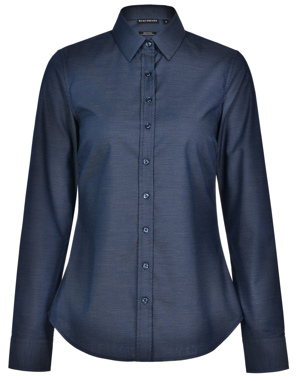 Ascot Ladies Long Sleeve Dot Jacquard Stretch Shirt