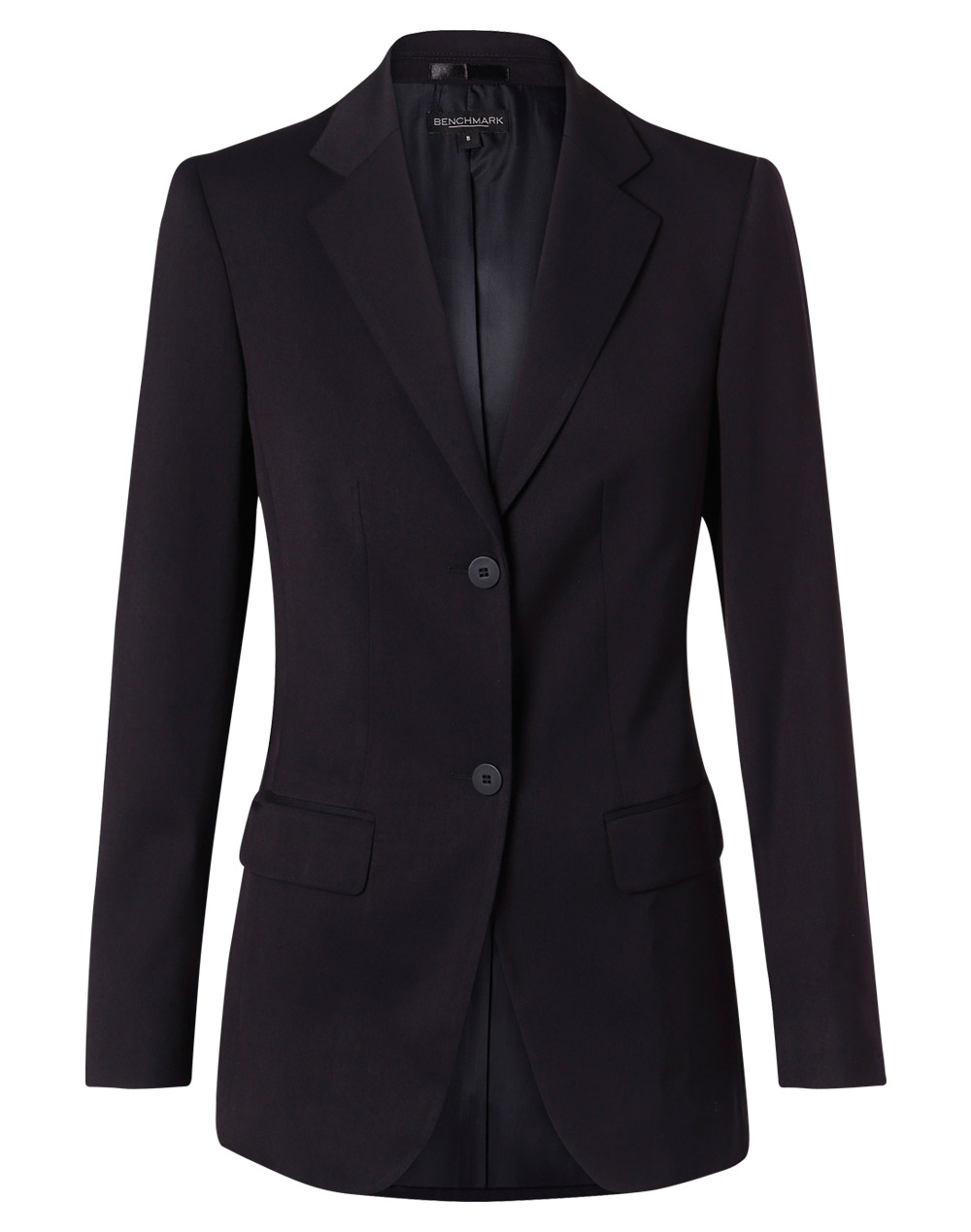 M9206_Navy_l Women’s Poly/Viscose Stretch Two Buttons Mid Length Jacket