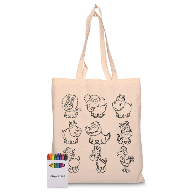 Squiggle Calico Cotton bag + Crayon set