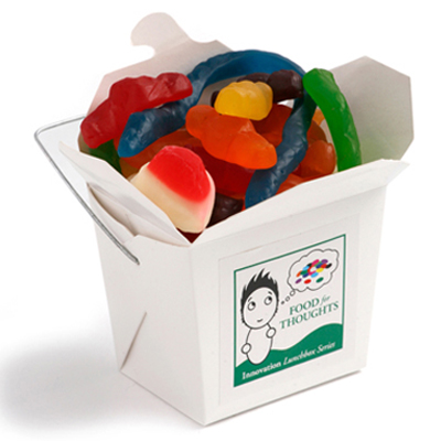 White Cardboard Noodle Box Filled with Mixed Lolllies 100G