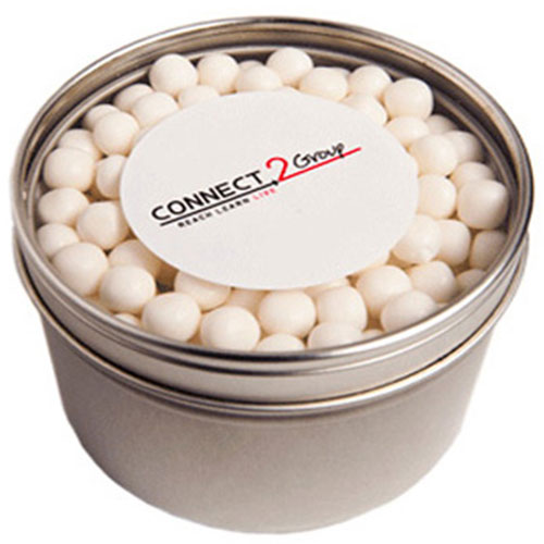 Small Round Acrylic Window Tin Fillled with Mints